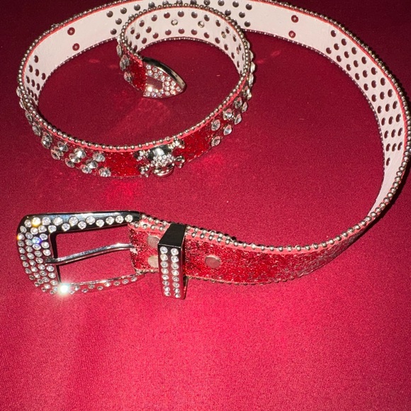 Accessories - Red Rhinestone Studded Belt